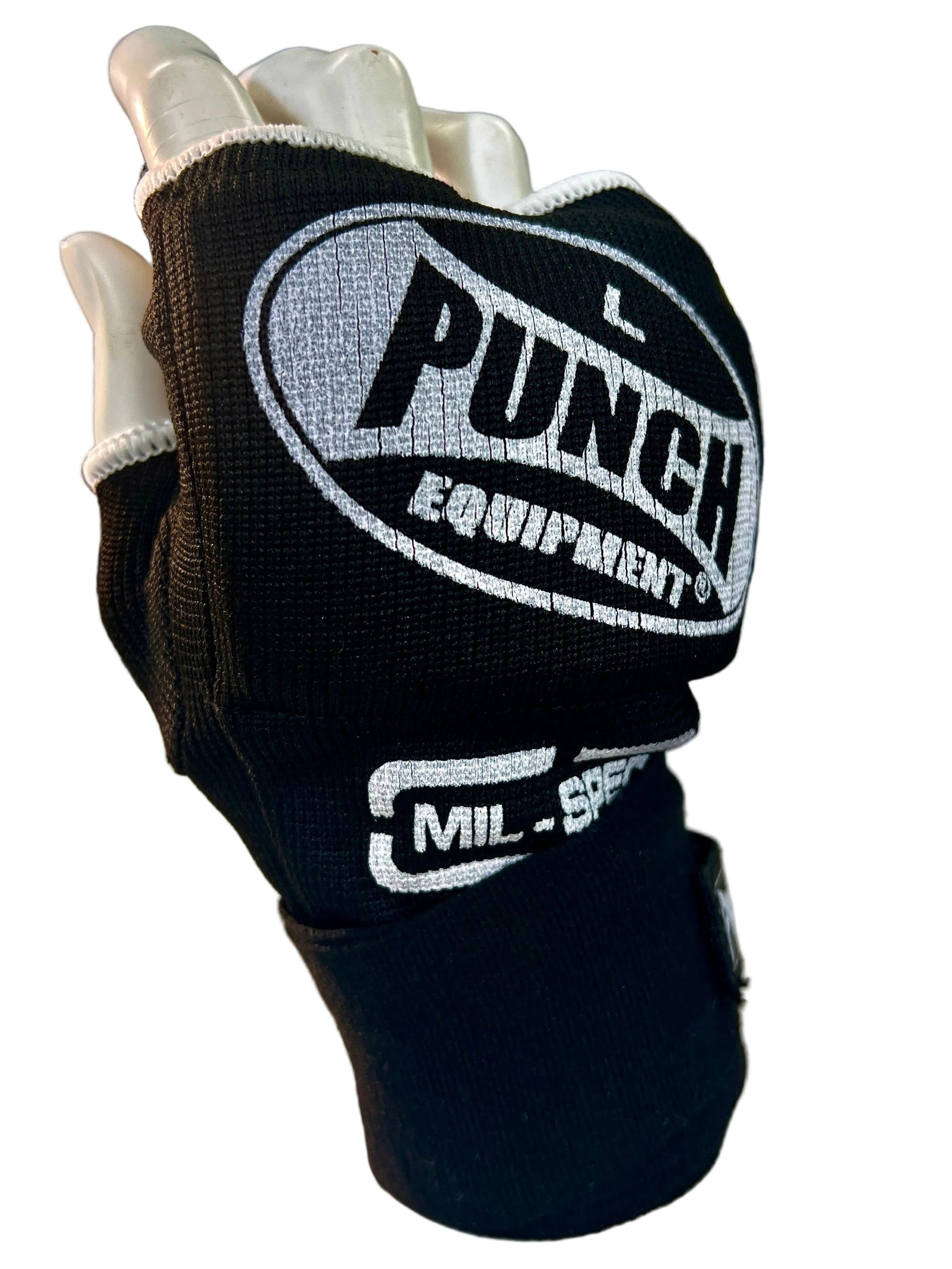 A Black quick wrap, fingerless covering that allows you to protect knuckles and wrist without having to 'wrap'!
