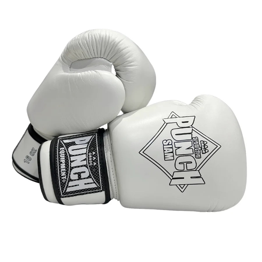 BOXING GLOVES - Siam™ - LEATHER - WHITE - 16OZ PUNCH EQUIPMENT
