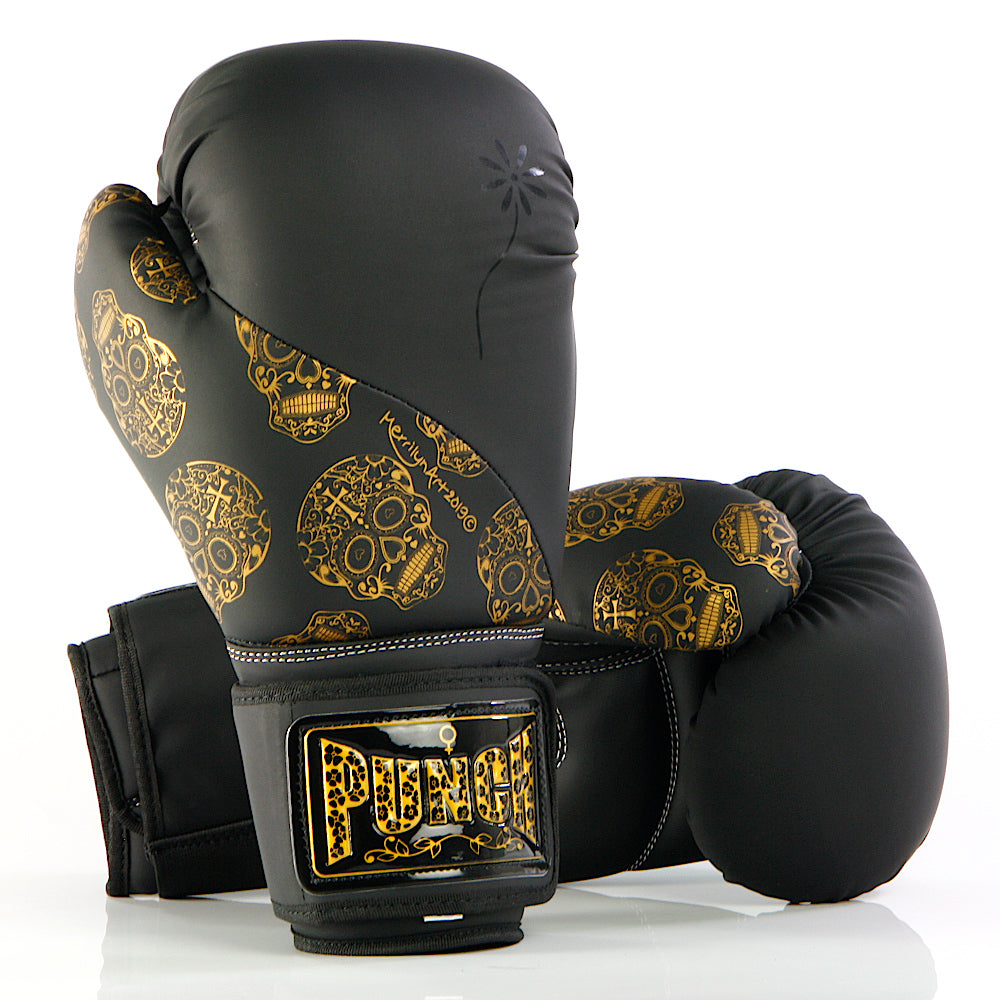 BOXING GLOVES - Urban™ GOLD SKULLS - 12oz - BLACK PUNCH EQUIPMENT