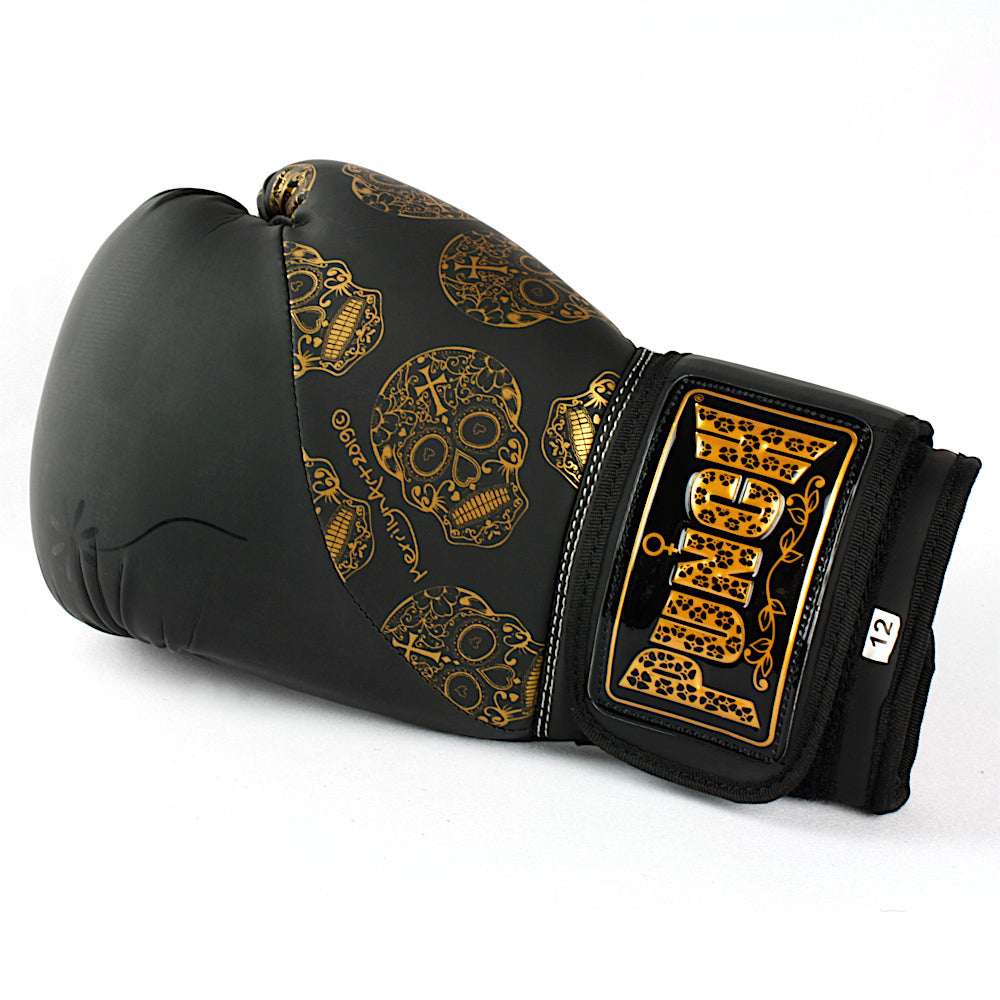 BOXING GLOVES - Urban™ GOLD SKULLS - 12oz - BLACK PUNCH EQUIPMENT