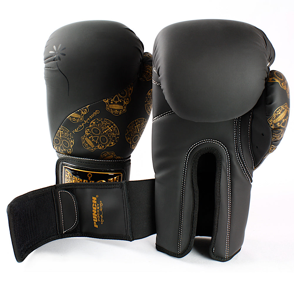 BOXING GLOVES - Urban™ GOLD SKULLS - 12oz - BLACK PUNCH EQUIPMENT
