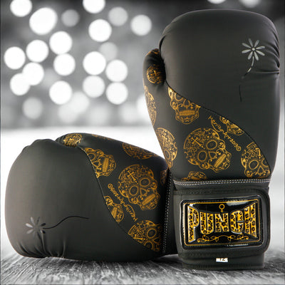 BOXING GLOVES - Urban™ GOLD SKULLS - 12oz - BLACK PUNCH EQUIPMENT